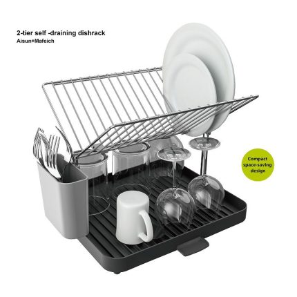 two tier self draining dish rack
